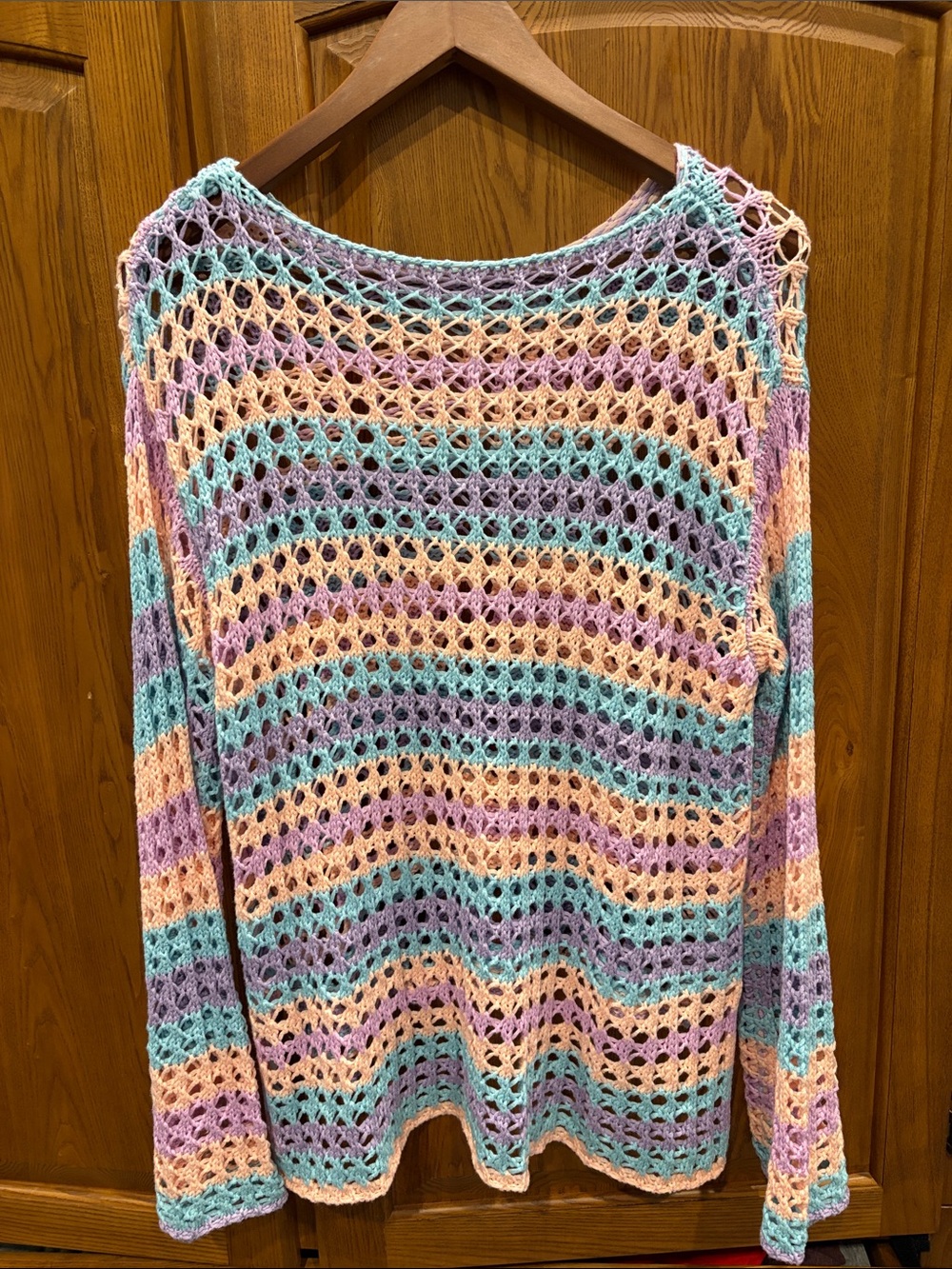 Crochet Open-Knit Pastel Stripe Sweater size small